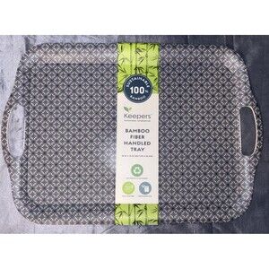 Keepers Bamboo Fiber Handled Tray Blue & White Print 18" W X 13" L BNWT!